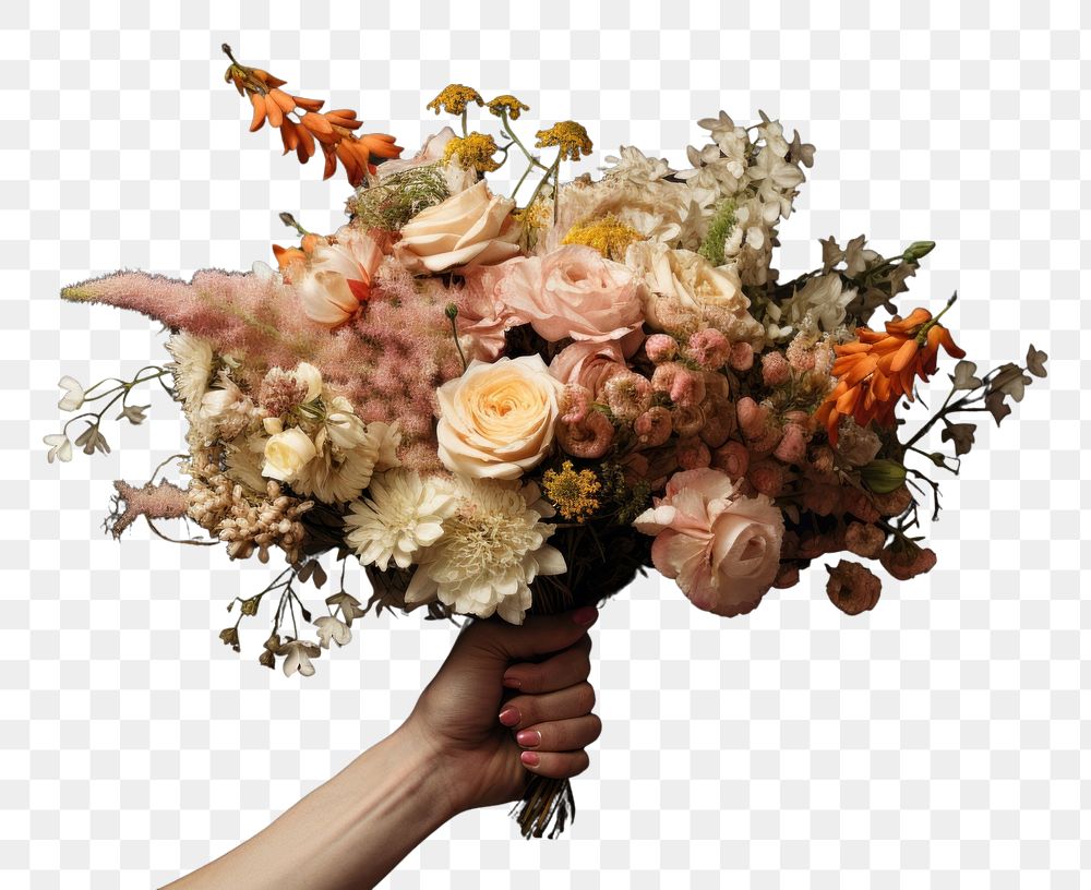 PNG Person holding bouquet flower plant rose. AI generated Image by rawpixel.