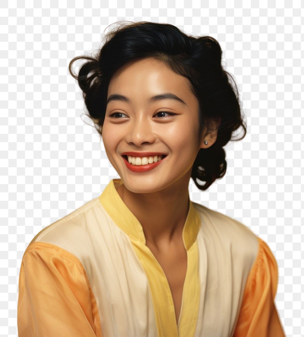 PNG Asian woman smiling yellow adult. AI generated Image by rawpixel.