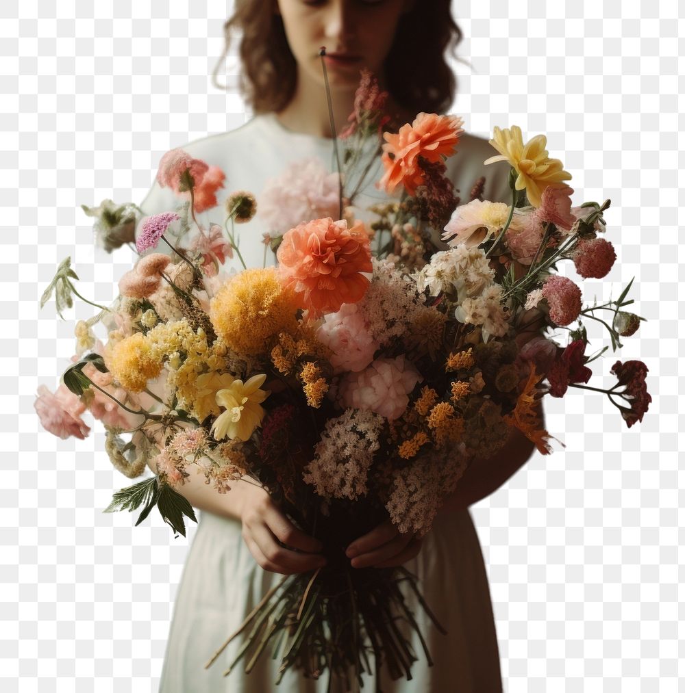 PNG Person holding bouquet flower wedding plant. AI generated Image by rawpixel.