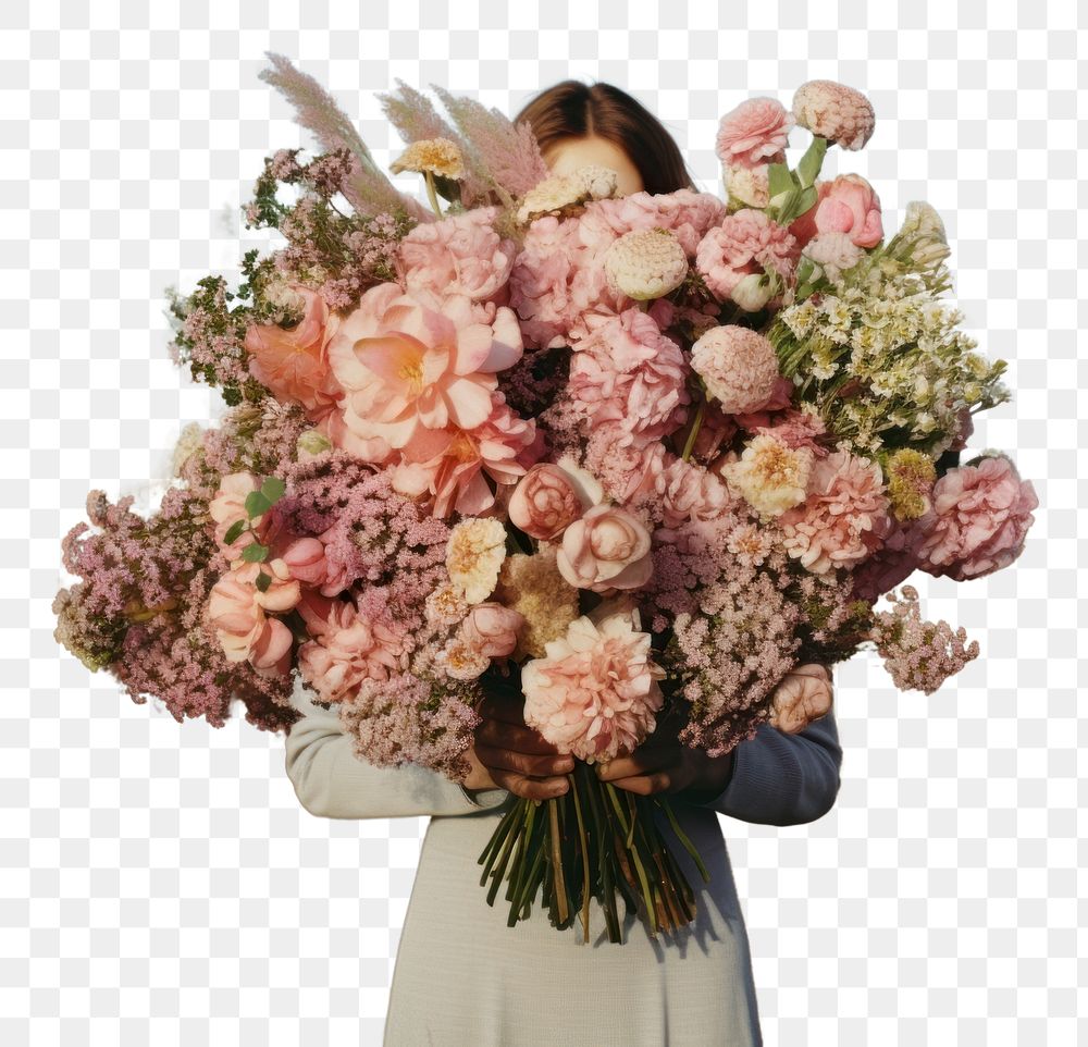 PNG Person holding bouquet flower outdoors portrait. AI generated Image by rawpixel.
