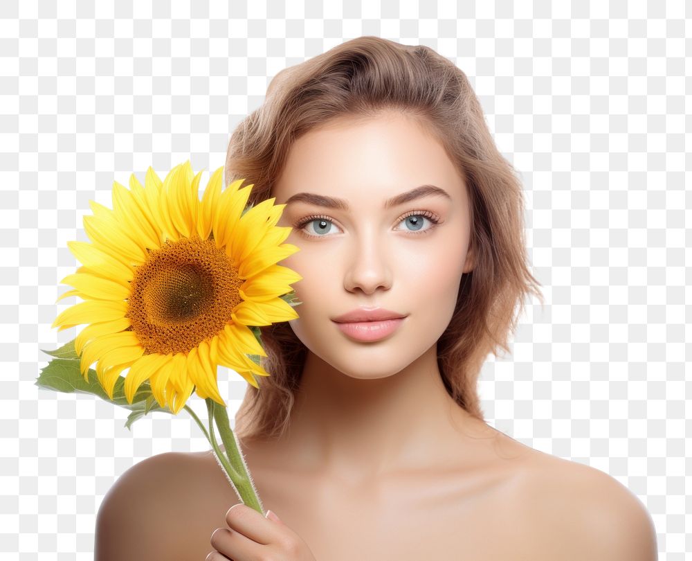 PNG Woman flower sunflower portrait plant. AI generated Image by rawpixel.