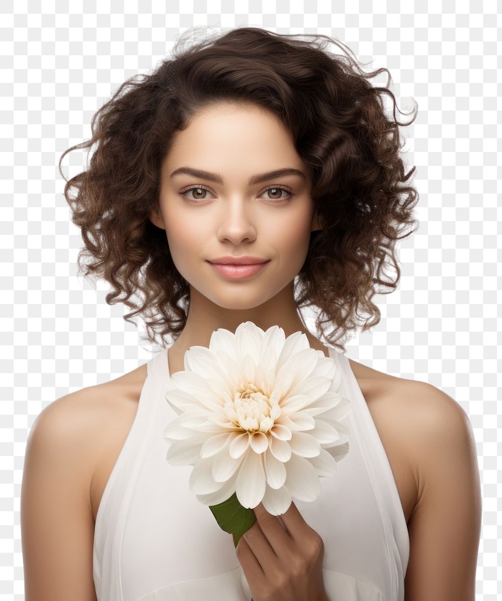PNG Woman flower portrait adult white. AI generated Image by rawpixel.
