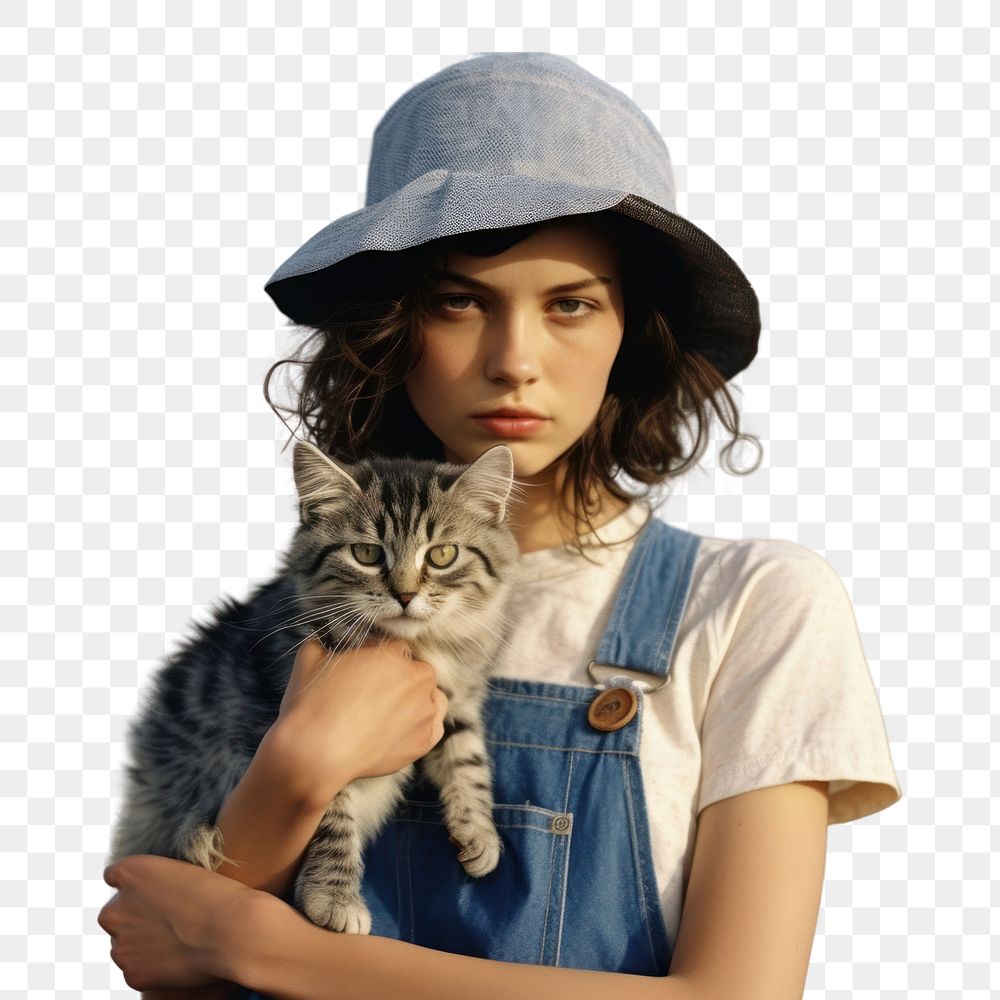 PNG A cool woman carrying a cat photography portrait animal. AI generated Image by rawpixel.