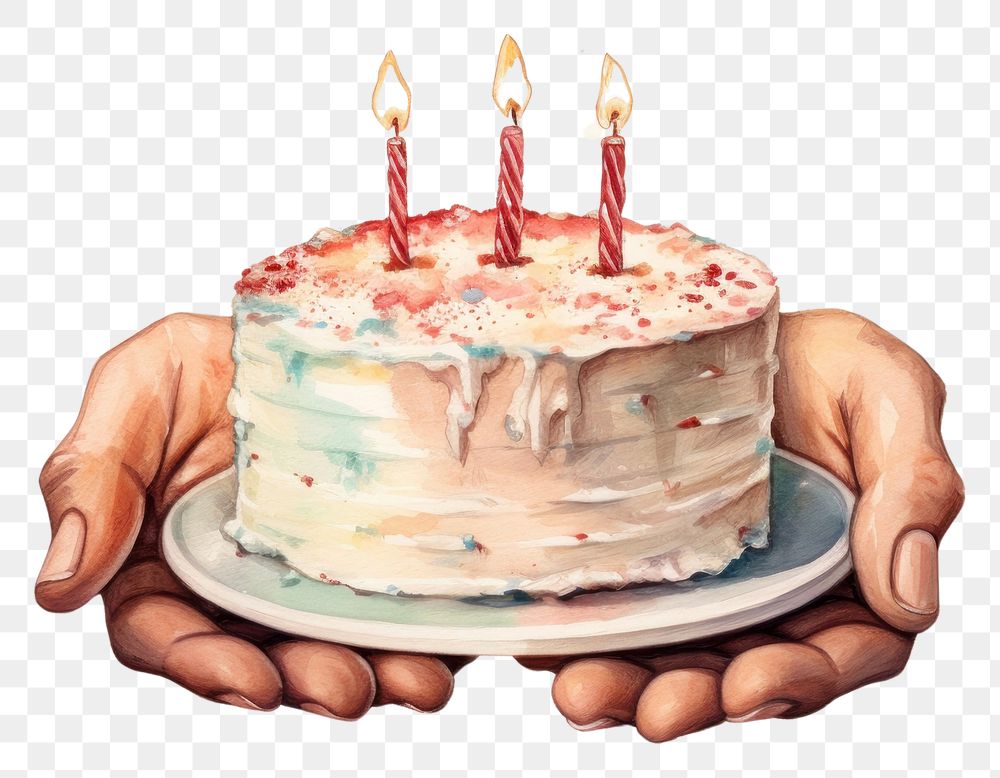 PNG Hands hold birthday cake dessert candle food. AI generated Image by rawpixel.