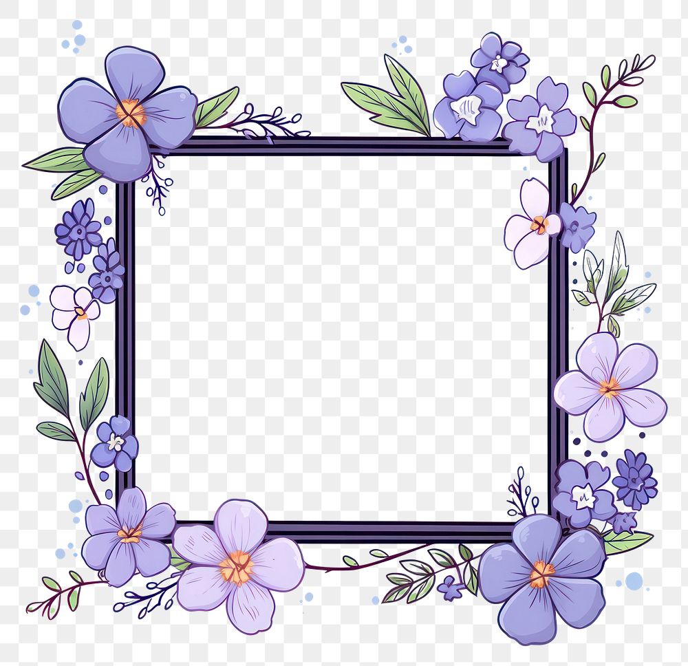 PNG Violet flower pattern plant frame. AI generated Image by rawpixel.