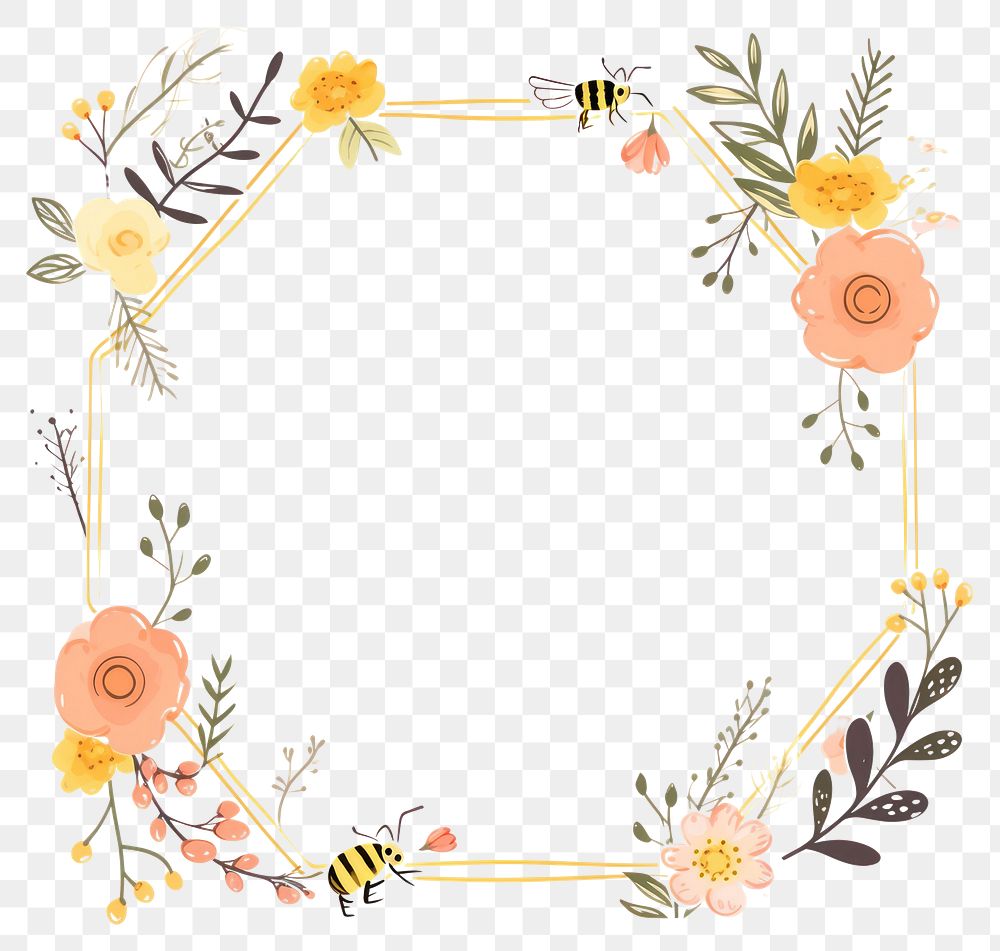 PNG Bee pattern flower plant. AI generated Image by rawpixel.