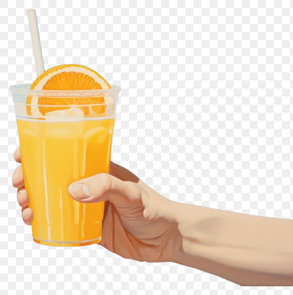 PNG A hand holding orange juice drink soda refreshment. AI generated Image by rawpixel.