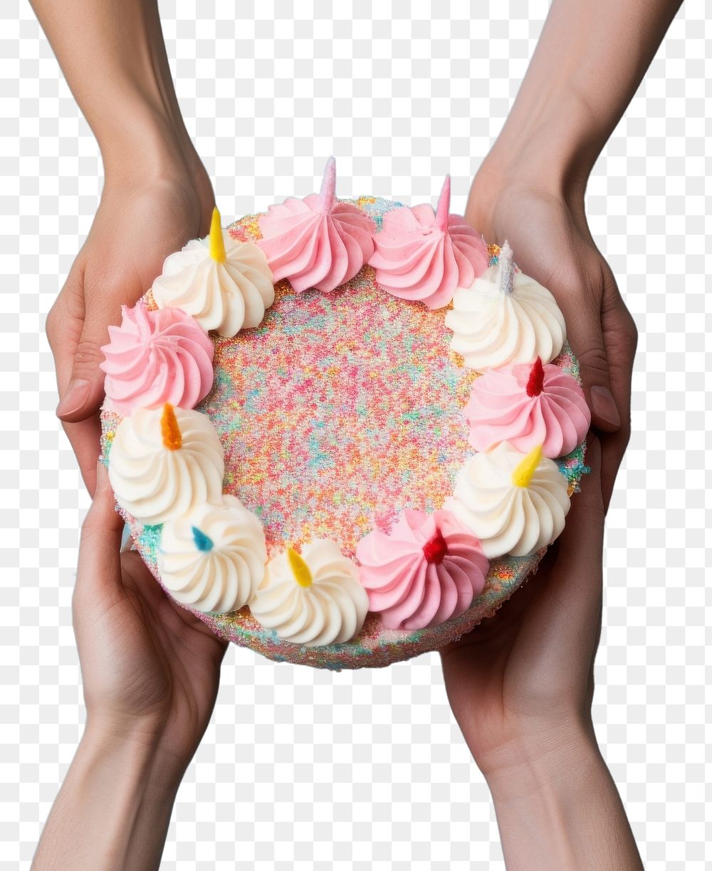 PNG  Hands holding birthday cake dessert food anniversary. AI generated Image by rawpixel.