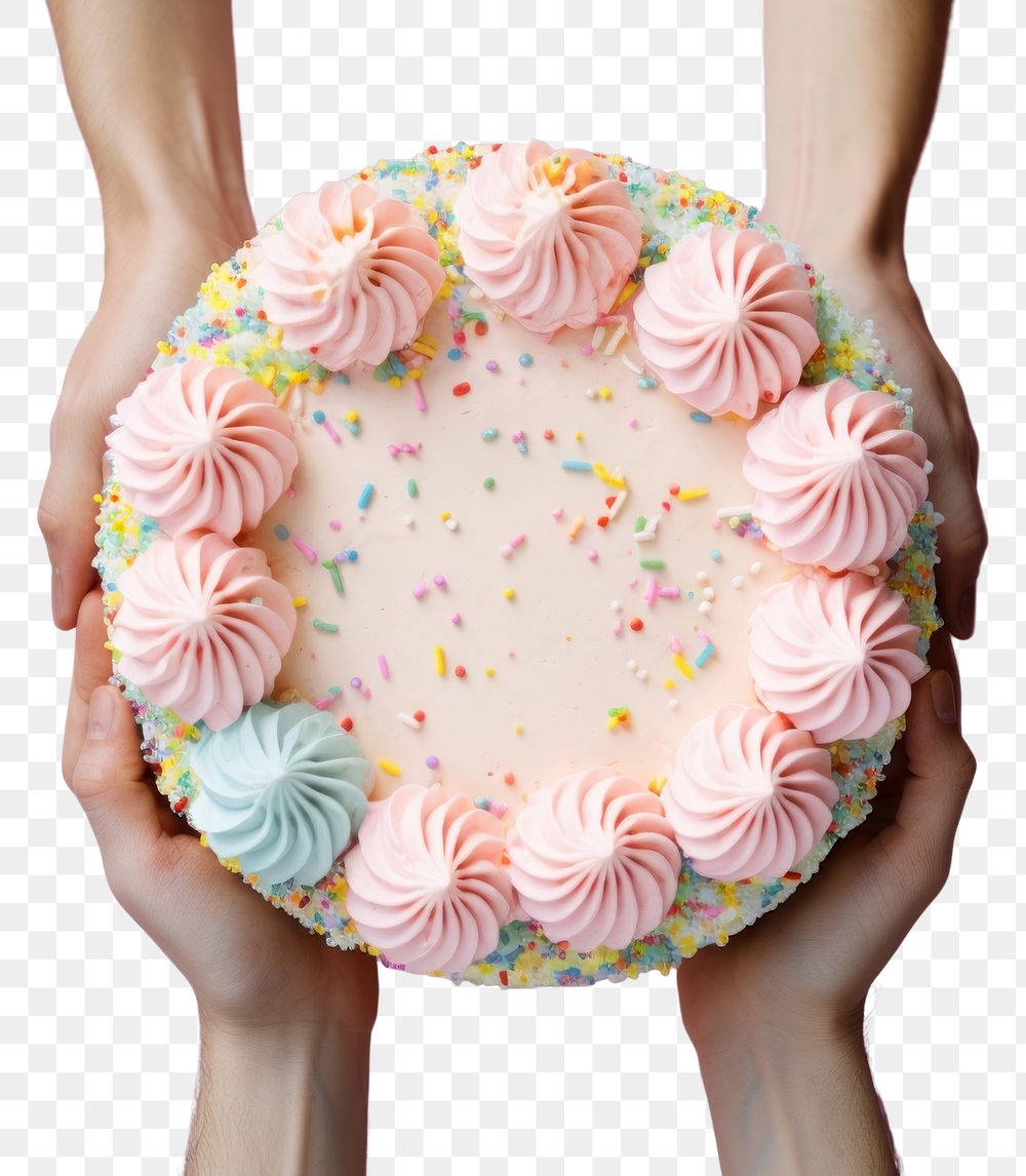 PNG  Hands holding birthday cake dessert icing food. AI generated Image by rawpixel.