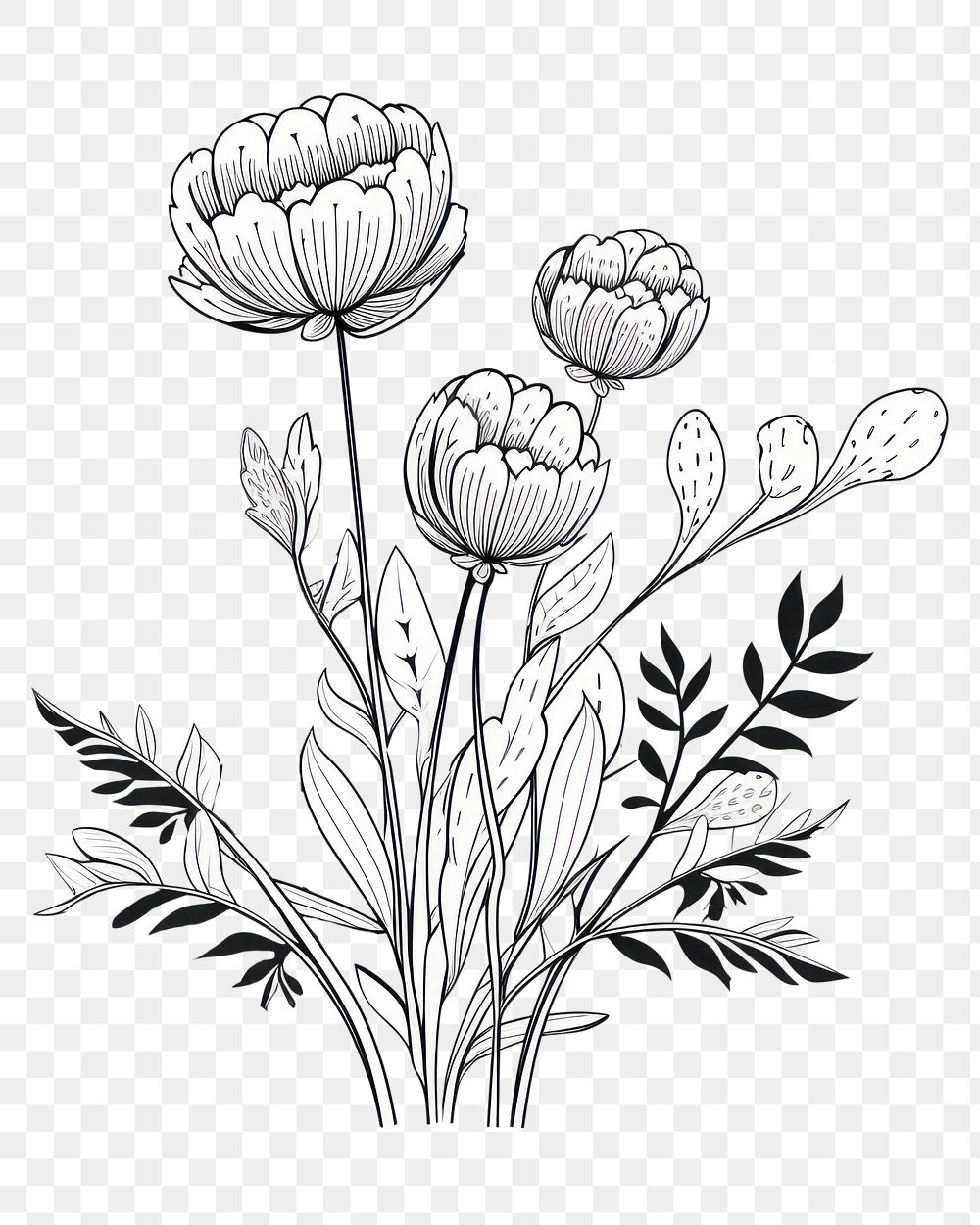 PNG Floral plant drawing sketch