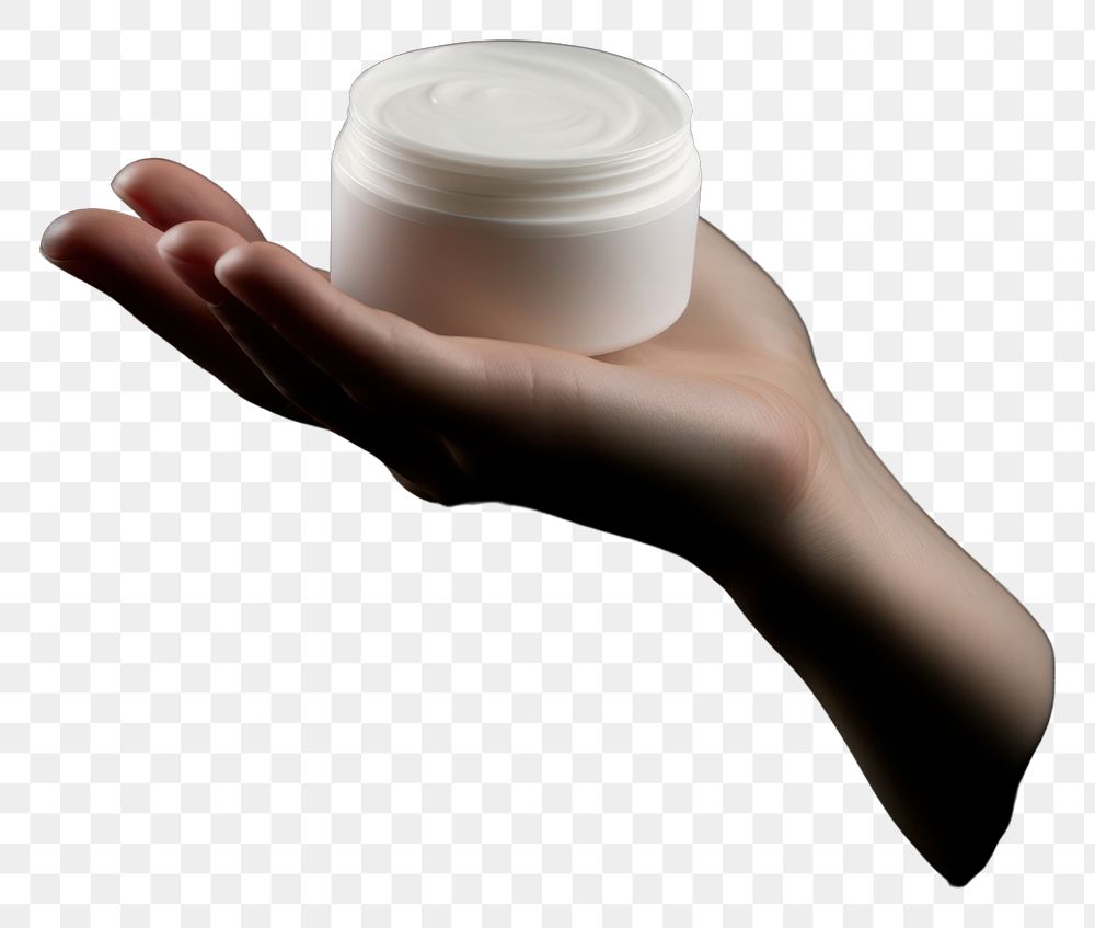 PNG Cream container hand holding finger. AI generated Image by rawpixel.