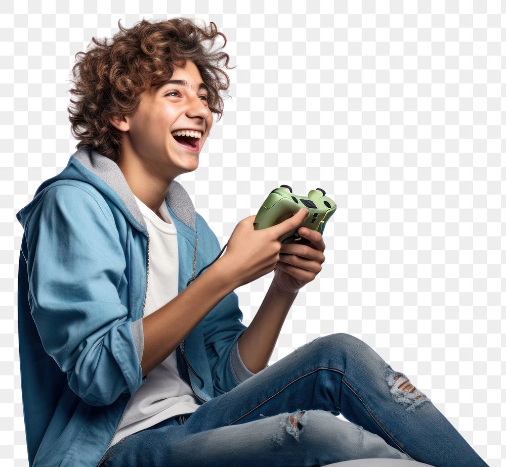 PNG Teenager sitting on bean bag chair laughing holding happy. AI generated Image by rawpixel.