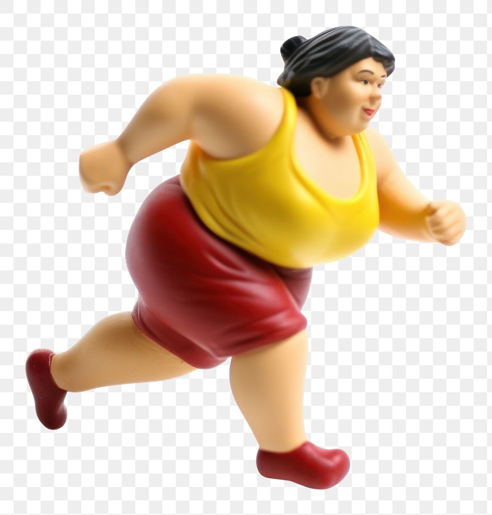 PNG Chubby woman running figurine sports white background. AI generated Image by rawpixel.
