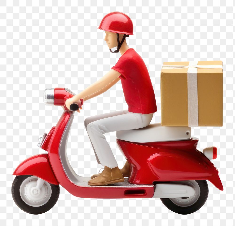 PNG Delivery man riding a scooter isolated motorcycle cardboard vehicle. AI generated Image by rawpixel.