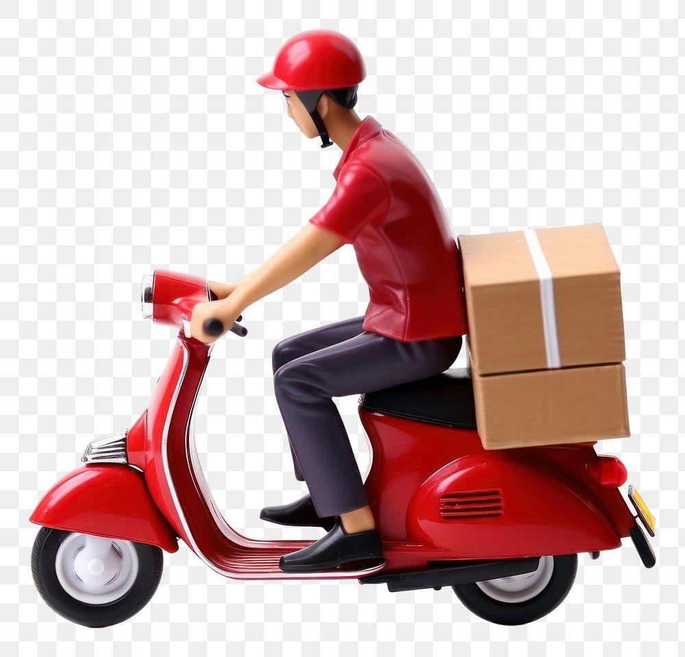 PNG Delivery man riding a scooter isolated cardboard vehicle helmet. AI generated Image by rawpixel.