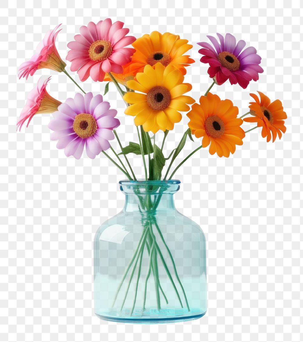 PNG Color cute glass vase flower plant daisy. AI generated Image by rawpixel.