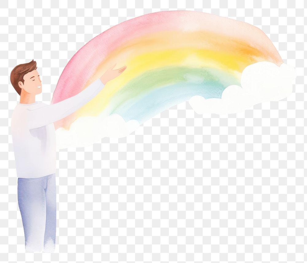 PNG  Man holding rainbow adult creativity happiness. AI generated Image by rawpixel.