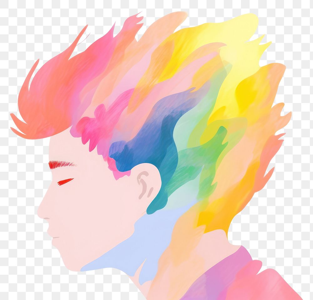 PNG  Man with rainbow creativity hairstyle headshot. AI generated Image by rawpixel.