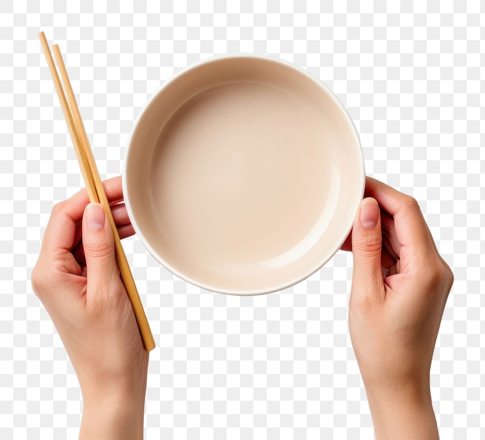 PNG Hands hoding chopsticks with bowl food tableware crockery. 