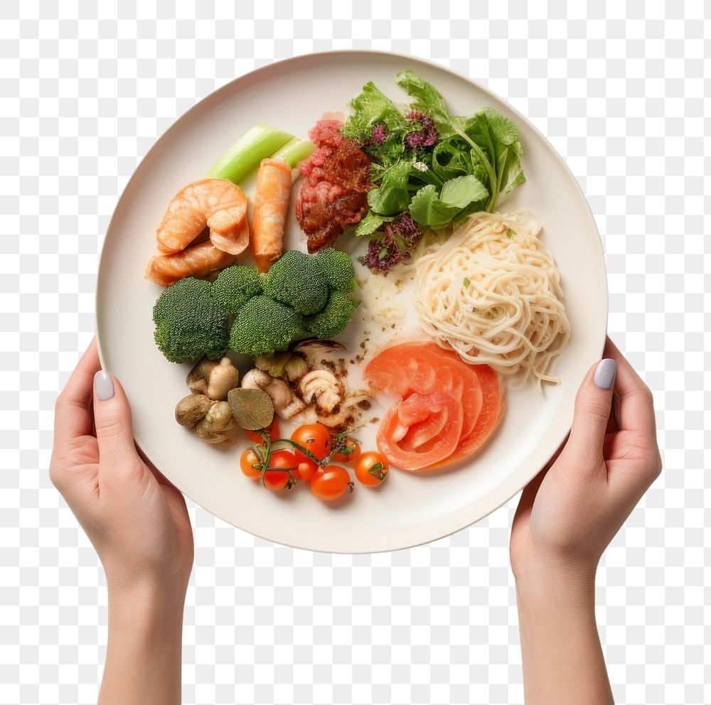 PNG Hands holding healthy food on plate adult meal dish. AI generated Image by rawpixel.