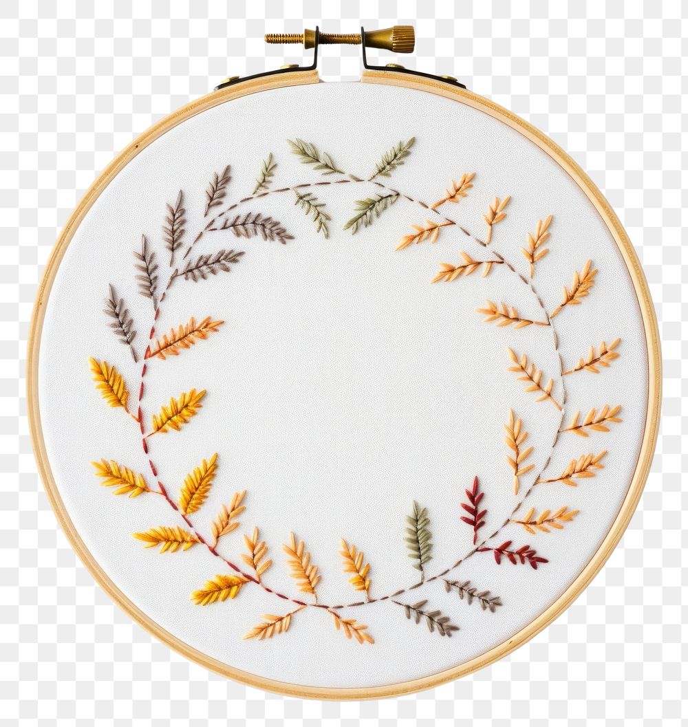 PNG Little autumn leaves circle border embroidery pattern textile. AI generated Image by rawpixel.