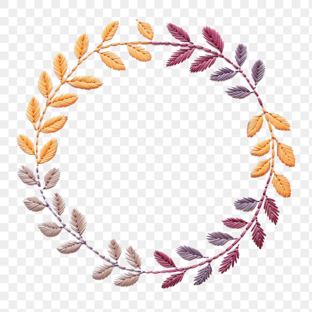 PNG Little autumn leaves circle border embroidery pattern textile. AI generated Image by rawpixel.