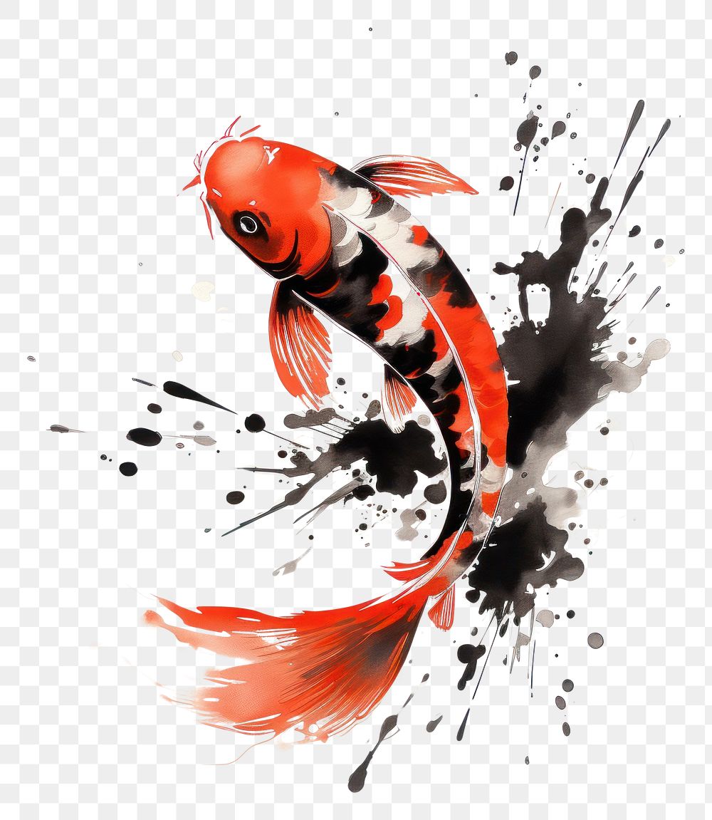 PNG Koi fish painting white background splattered. AI generated Image by rawpixel.