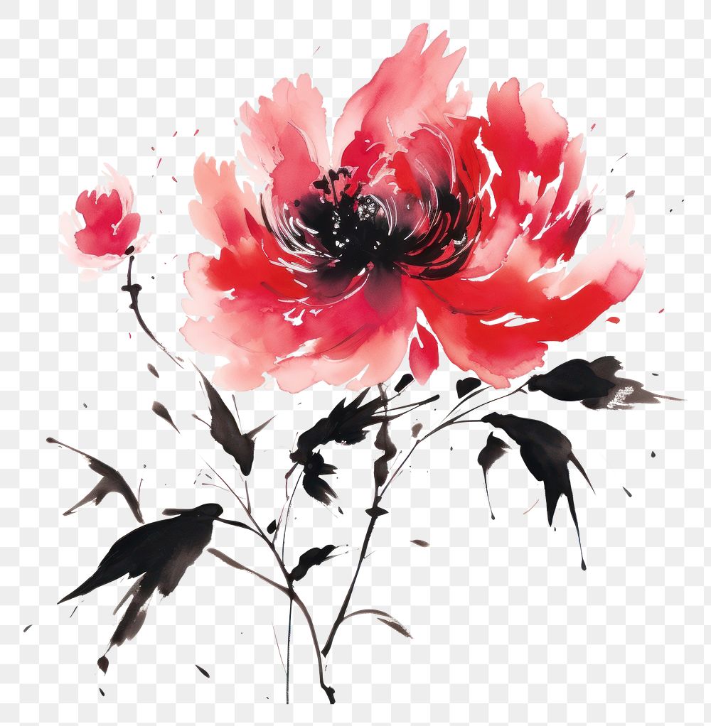PNG Peony painting flower plant. AI generated Image by rawpixel.