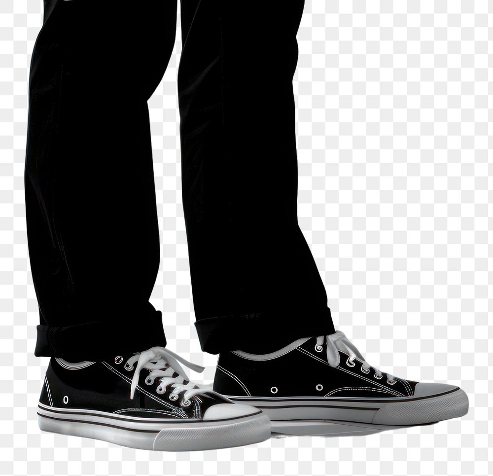 PNG Person in black pants and black and white sneakers flooring footwear shoe. 