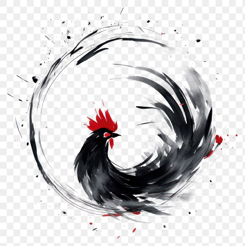 PNG Chicken head chinese zodiac circle bird ink. AI generated Image by rawpixel.