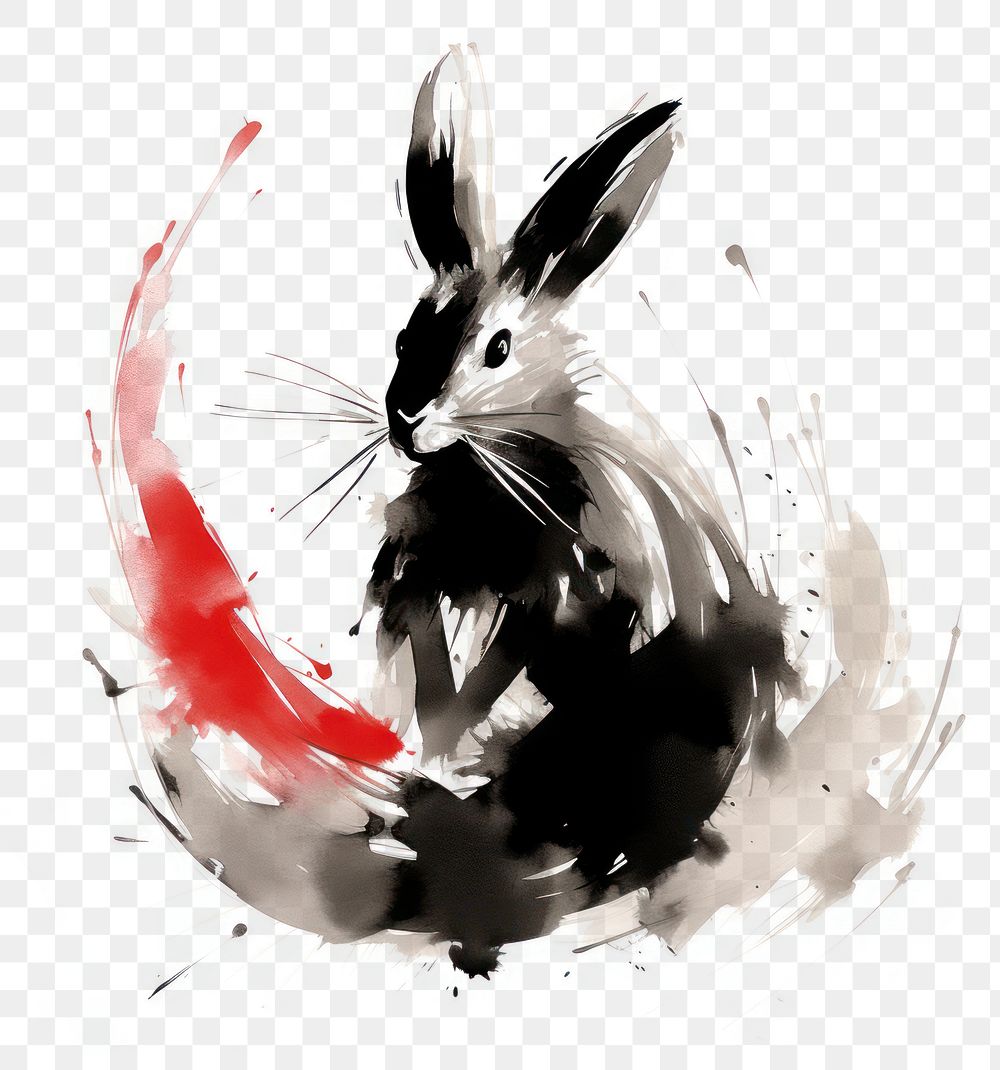 PNG Rabbit chinese zodiac animal mammal ink. AI generated Image by rawpixel.