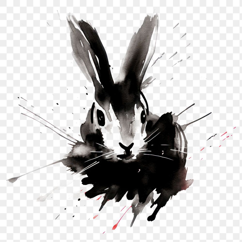 PNG Rabbit chinese zodiac painting animal ink. AI generated Image by rawpixel.