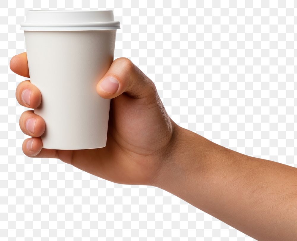 PNG Male hand holding a Coffee paper cup coffee finger drink. AI generated Image by rawpixel.