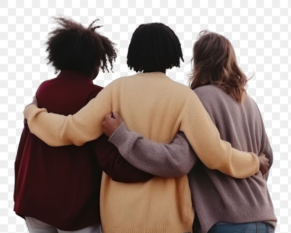 PNG  Multiracial friends embracing together outdoors horizon nature. AI generated Image by rawpixel.