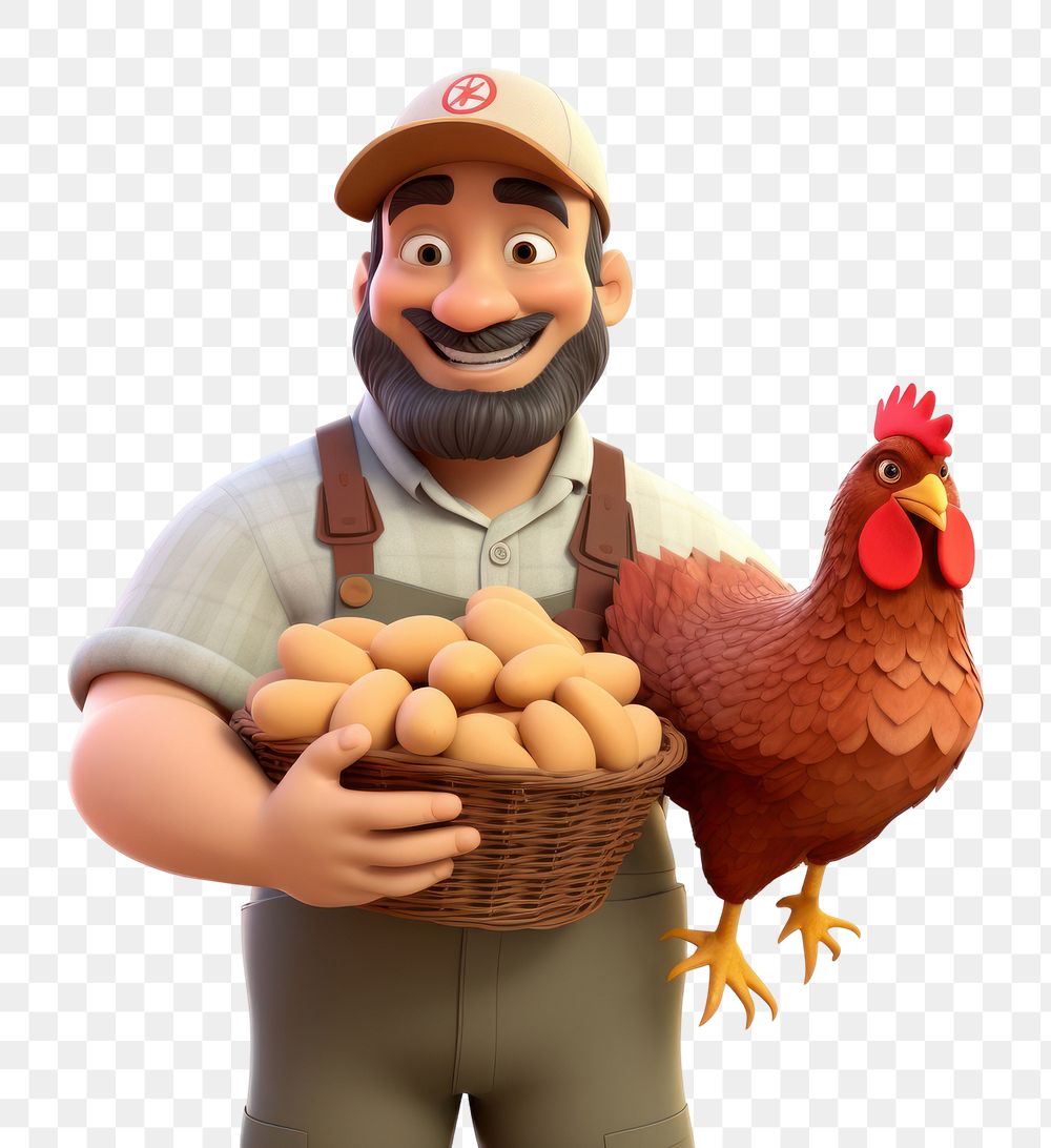 PNG  Farmer holding a chicken cartoon white background agriculture. AI generated Image by rawpixel.