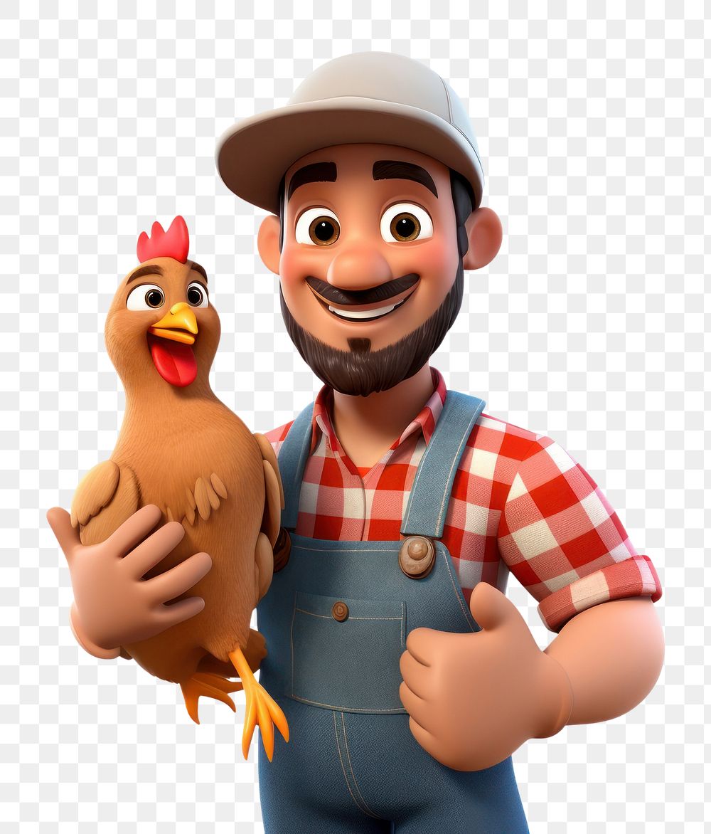PNG  Farmer holding a chicken cartoon white background agriculture. AI generated Image by rawpixel.
