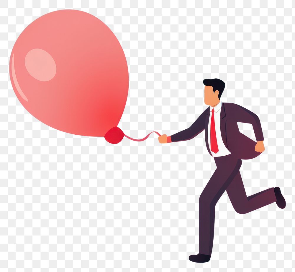 PNG  Business man running with a red balloon cartoon celebration accessories. AI generated Image by rawpixel.