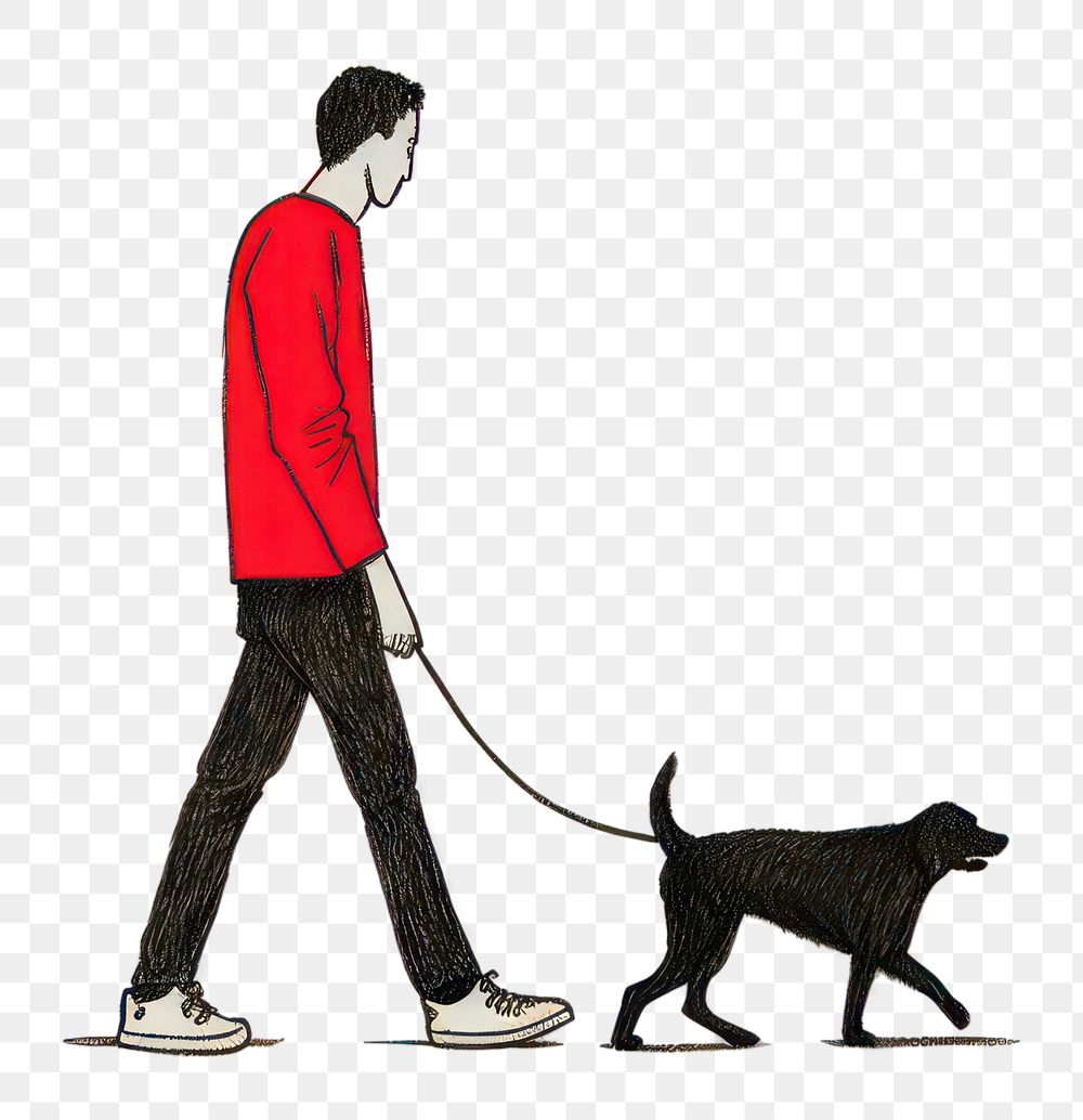 PNG  A man walking dog mammal animal leash. AI generated Image by rawpixel.