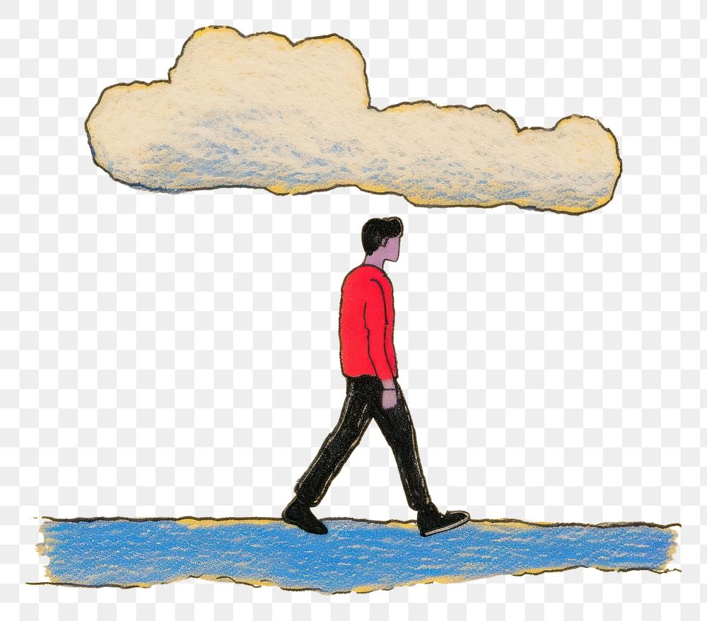 PNG  Man walking with cloud over the head drawing silhouette sketch. AI generated Image by rawpixel.