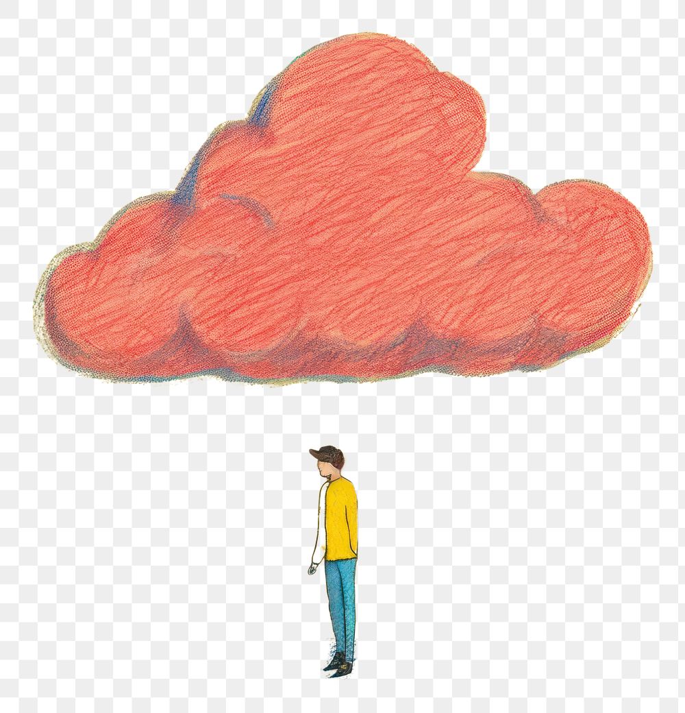 PNG  Man walking with cloud over the head drawing sketch illustrated. AI generated Image by rawpixel.