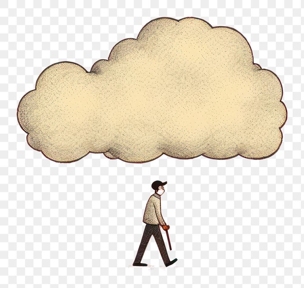 PNG  Man walking with cloud over the head drawing illustrated activity. AI generated Image by rawpixel.