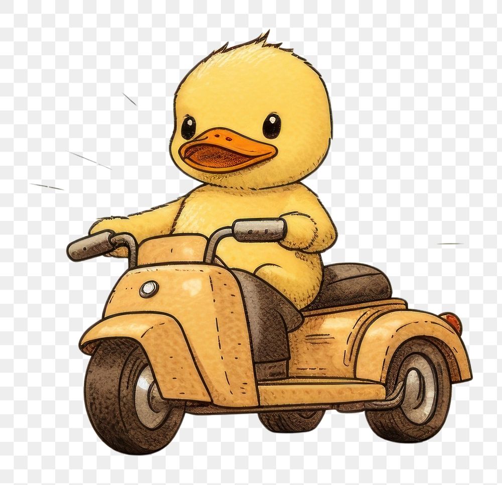 PNG  Duck on motorcycle vehicle drawing wheel. AI generated Image by rawpixel.