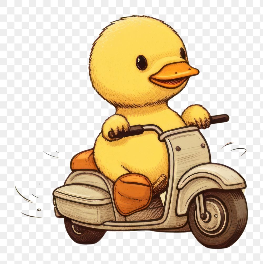 PNG  Duck on motorcycle drawing vehicle scooter. AI generated Image by rawpixel.