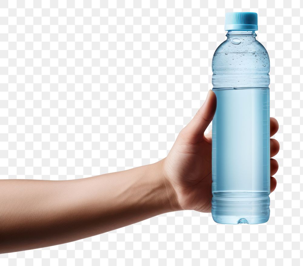 PNG  Hand holding water bottle white background refreshment drinkware. AI generated Image by rawpixel.