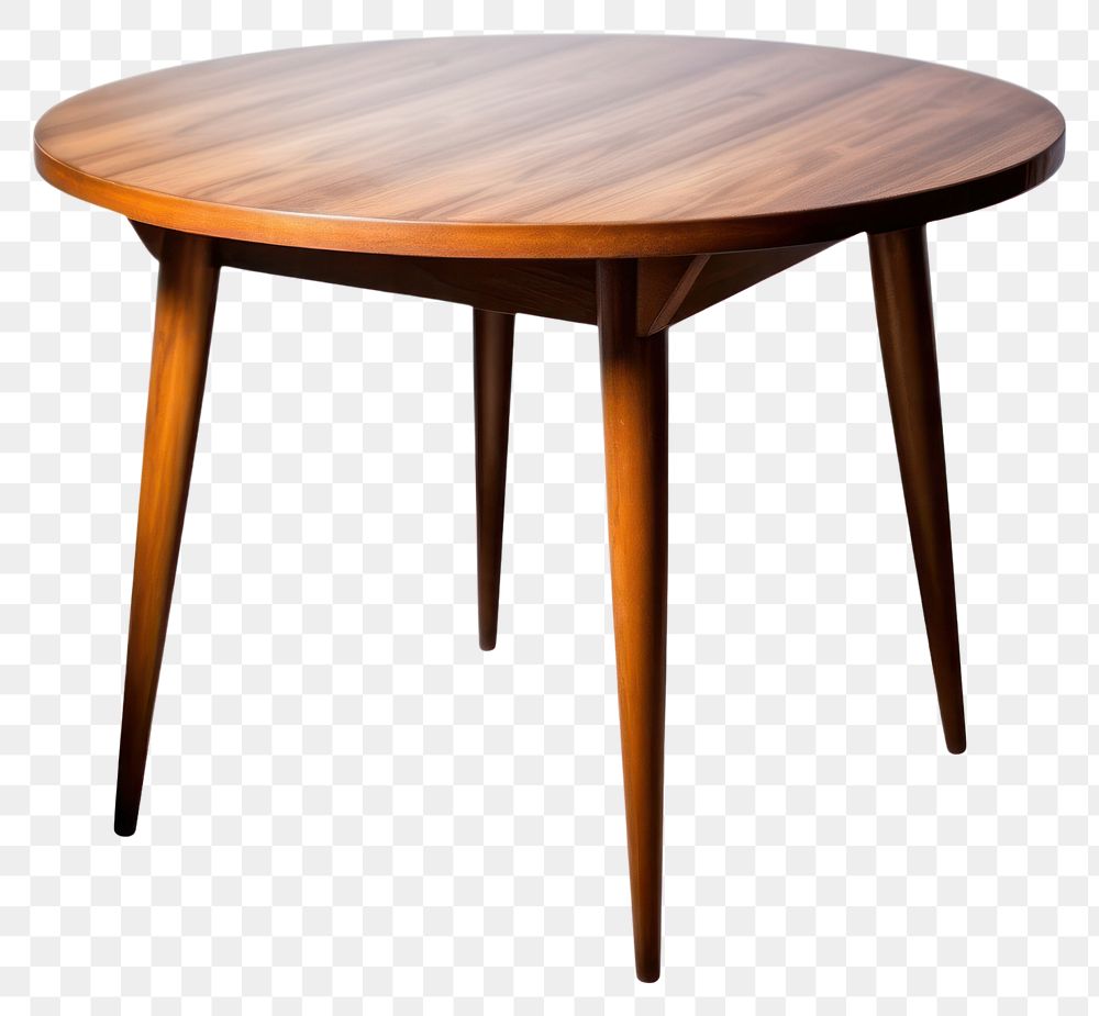 PNG  Round wooden retro table furniture desk absence. AI generated Image by rawpixel.