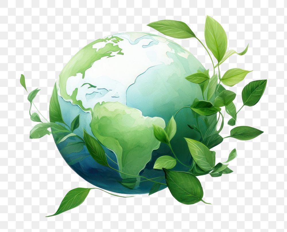 PNG  Green leaves and globe background sphere planet plant. AI generated Image by rawpixel.