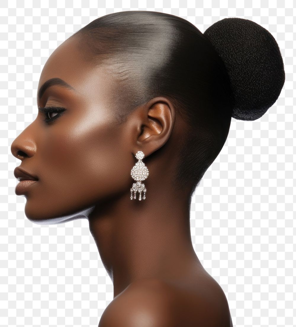 PNG  Black Lady With Diamond Earring earring portrait jewelry. AI generated Image by rawpixel.