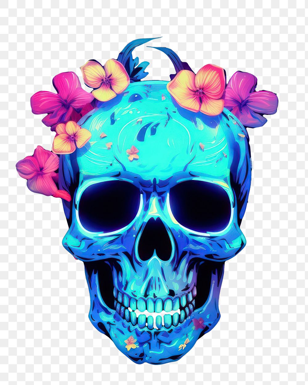 PNG Skull with flowers pattern purple plant. AI generated Image by rawpixel.