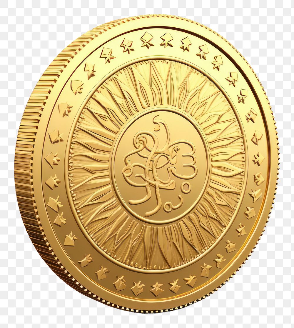 PNG  Gold coin locket money white background. AI generated Image by rawpixel.