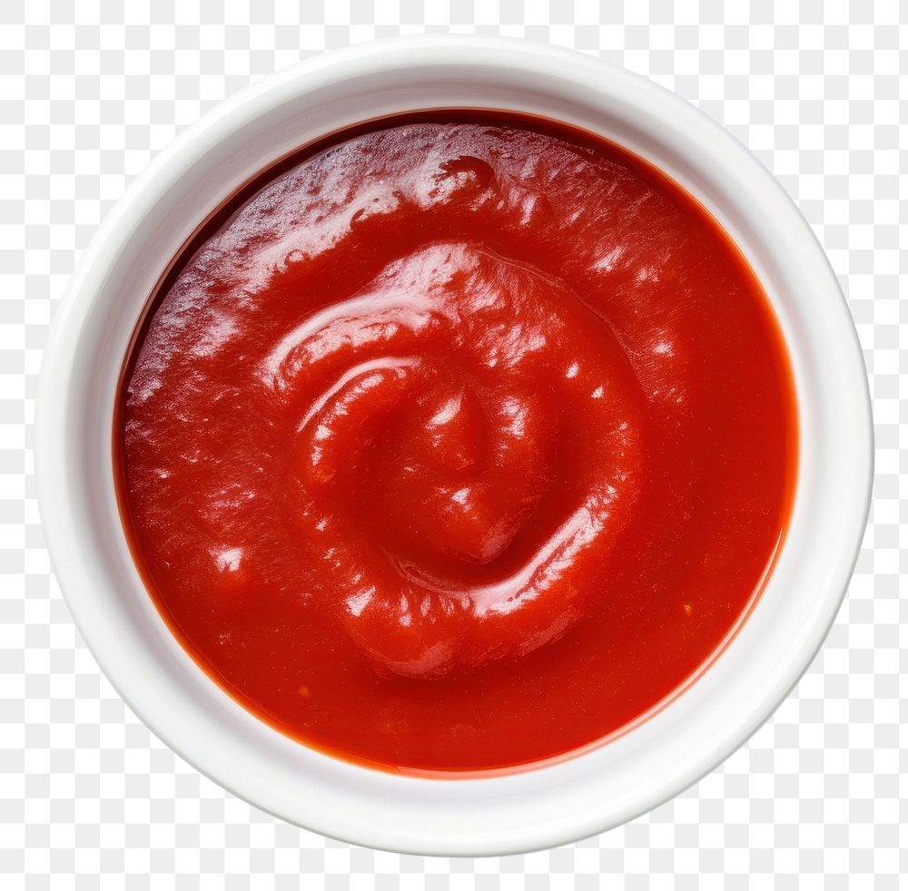 PNG Ketchup on a small white bowl food white background strawberry. AI generated Image by rawpixel.